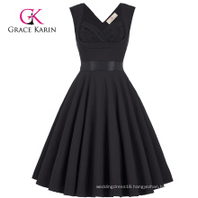 Grace Karin Wholesale Sleeveless Sweetheart V-Back High Stretchy Retro Vintage Black Party Dress CL008948-1